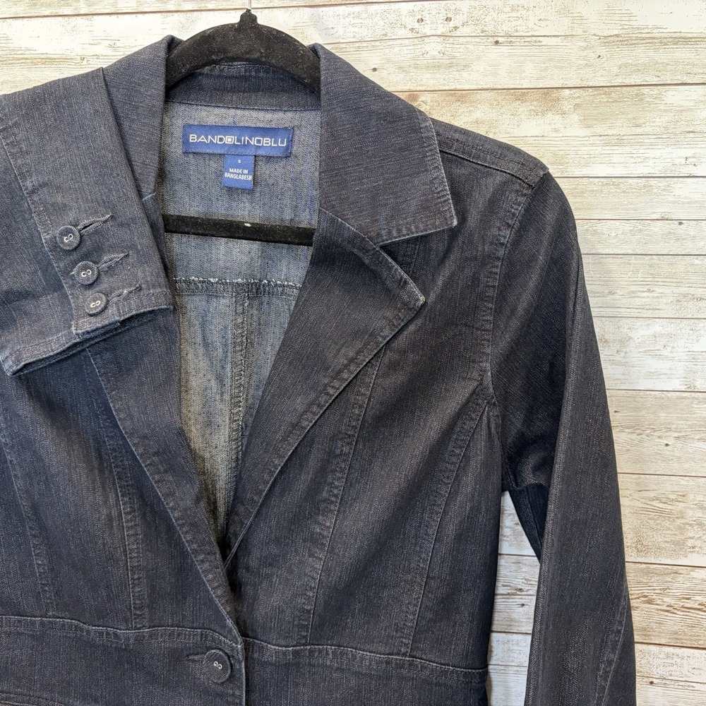 Bandolino Blu Womens S Blazer Denim Jacket Blue Dark Denim Button Up Pockets Y2K